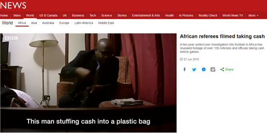 BBC记者卧底曝猛料:600美元就能贿赂1个世界杯裁判