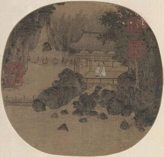 燕文贵（北宋）《纳凉观瀑图》 绢本设色23.7×24.8cm