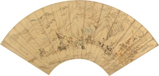 仇英 《文姬归汉图&nbsp;》扇页 金笺 设色