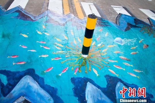 海口首条3D斑马线?！×栝?摄