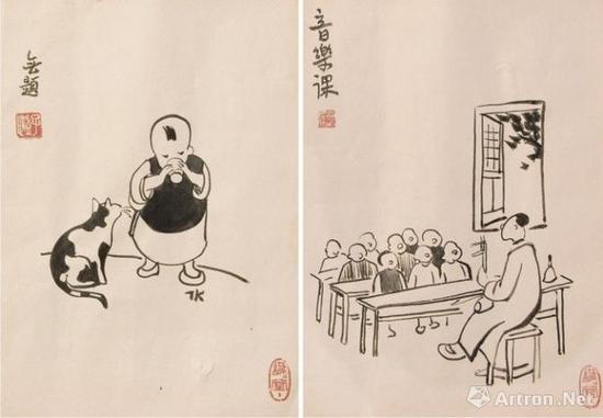 丰子恺 《村学校的音乐课》（右）