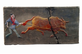 南朝刘宋墓彩绘牵牛画像砖  南阳博物馆藏