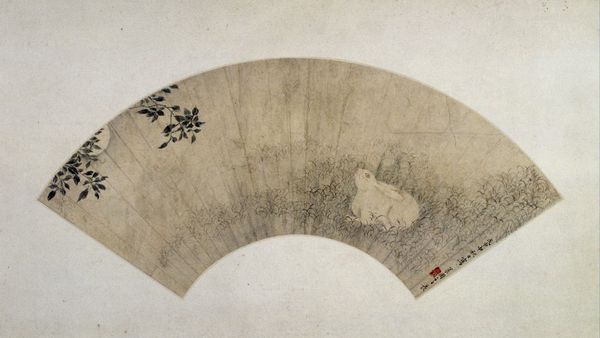 《桂花月兔图》扇页，清，李世倬绘，纸本，淡设色