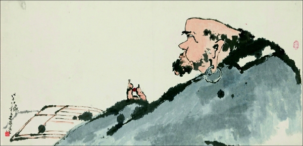 《读经僧》68cm×136cm中国美术馆藏    潘天寿  作