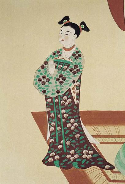 少女襦裙纹样 莫高窟第114窟（段文杰临?。┲刑? style=