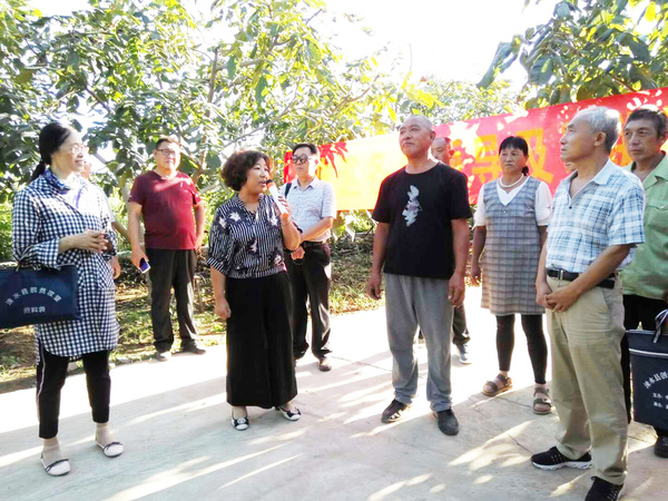 3在第一期薄皮核桃优化丰产技术暨产业发展培训班上，林业高级工程师王士玲涞水基地现场授课。