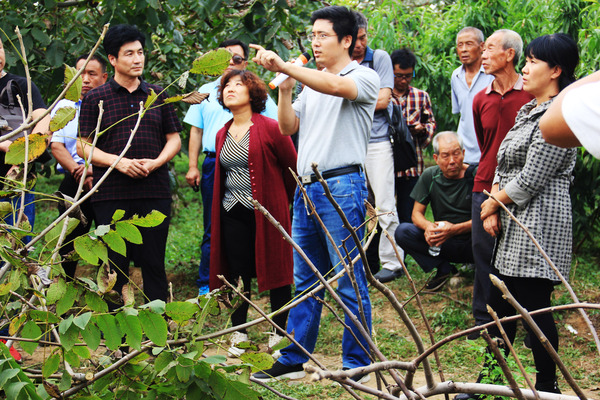 6在第二期文玩核桃（麻核桃）新技术推广及产业发展培训班上，北京市林业果树科学研究院副研究员董宁光博士涞水基地现场授课