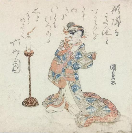 摺物画，歌川国贞（Utagawa Kunisada， 1786?1865），彩色木刻版画，1821年
