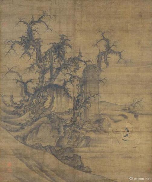 （传）宋李成·王晓，《读碑窠石图》轴，日本大阪市立美术馆藏