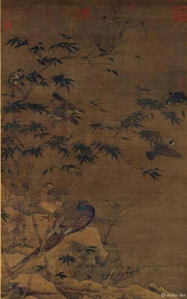 宋佚名《翠竹翎毛图》絹本设色轴185x109.9公分&nbsp;台北故宮博物院