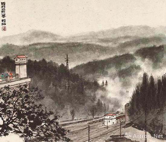 拍品编号1283傅抱石《西那亚又一景》&nbsp;设色纸本 镜框&nbsp;48.5 x 56.5 cm。