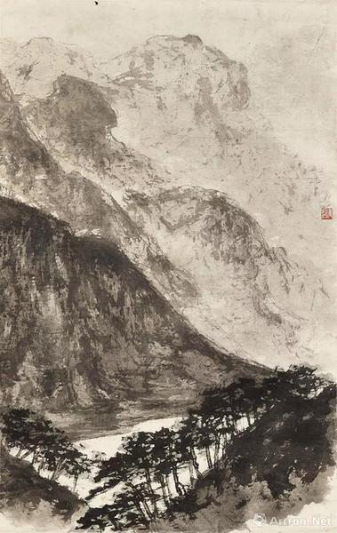 拍品编号1285傅抱石《高山仰止》设色纸本 镜框103 x 65.5 cm。