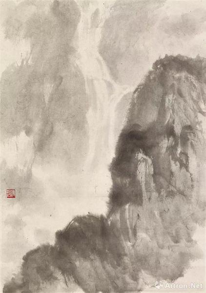 拍品编号1287&nbsp;傅抱石《群山飞瀑》设色纸本 镜框