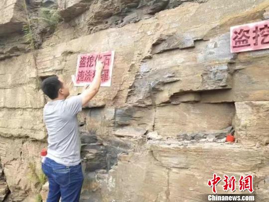 工作人员进行古生物化石宣传?；すぷ?。