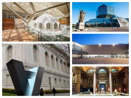 部分参加论坛的艺术博物馆外景（自左至右依次为新加坡国家美术馆、旧金山亚洲艺术博物馆、白俄罗斯国家博物馆、韩国国立现当代美术馆、剑桥大学菲茨威廉艺术博物馆）