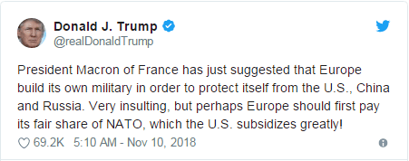 马克龙想建欧洲军队防中俄美 特朗普：太侮辱了
