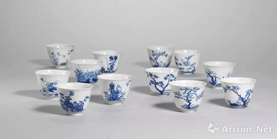 清康熙青花十二花神杯&nbsp; 佳士得2018年秋拍拍品