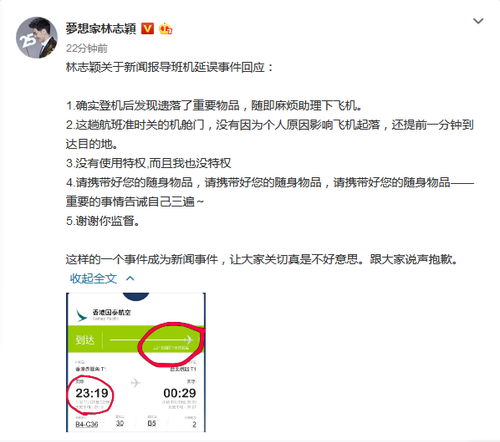 林志颖被曝因私人原因耽误飞机行程 本人发文澄清