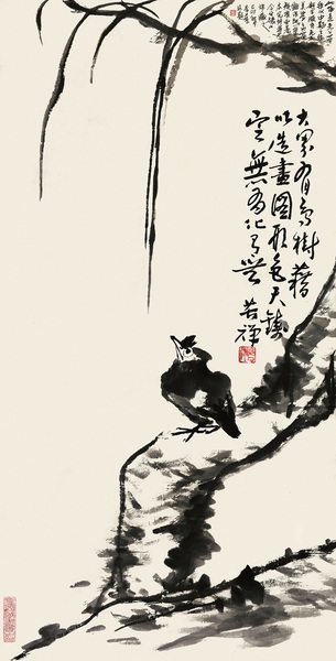 1、柳石栖雀图50年代中期89_5×46_5