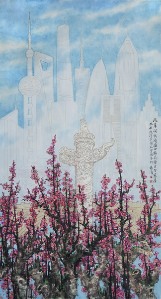 全国政协委员、著名书画家董希源为庆祝改革开放四十年创作的《改革开放迎盛世 梅花香自苦寒来》