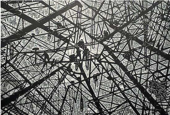 肖习石 横直交响之五 黑白木刻 47×70cm 2016年