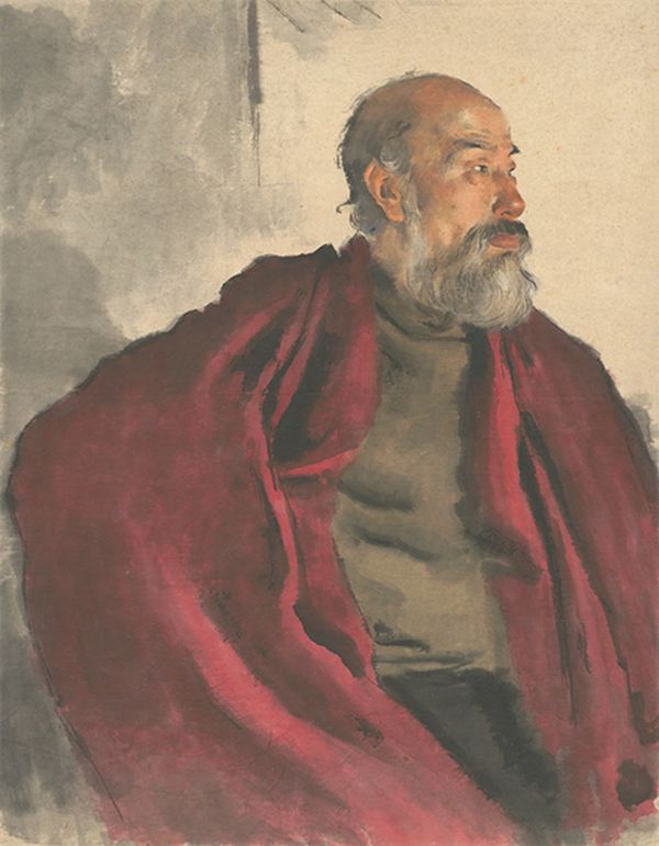 批红斗篷的老人