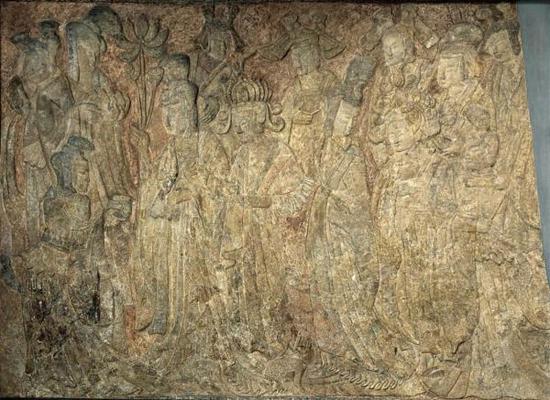 《帝后礼佛图》北魏 出自河南洛阳龙门宾阳洞？纳尔逊——阿特金斯博物馆藏