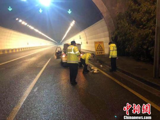 图为交警进行撒盐除冰工作。贵阳市公安交管局供图