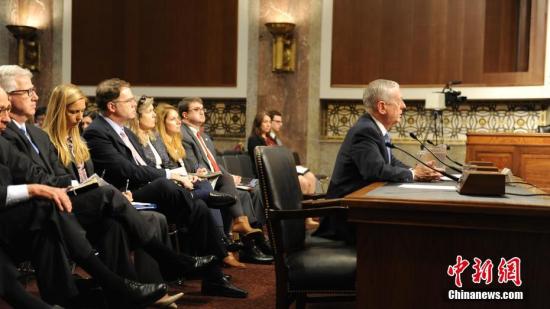 资料图：马蒂斯出席在国会参议院的听证会。<a target='_blank' href='http://www.chinanews.com/'>中新社</a>记者 张蔚然 摄