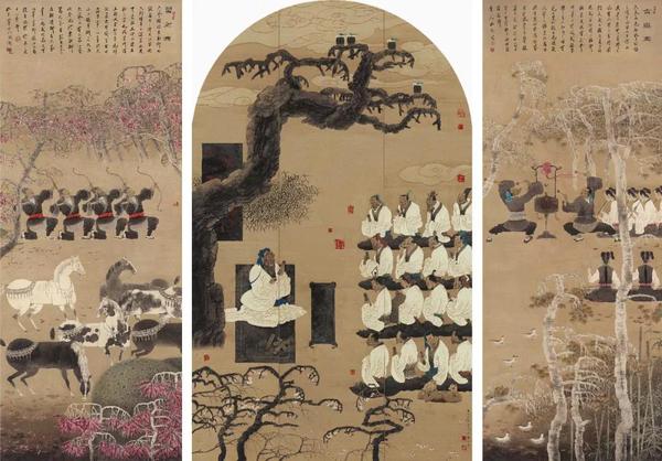 三联画《杏坛讲学》