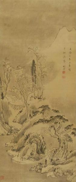 图7 林雪 雪景寒林图 绫本 墨笔 纵87厘米 横37厘米&nbsp; 1621年&nbsp; 浙江省博物馆