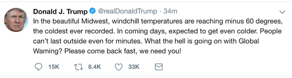 特朗普再嘲全球变暖:这么冷了 哪儿来的全球变暖?
