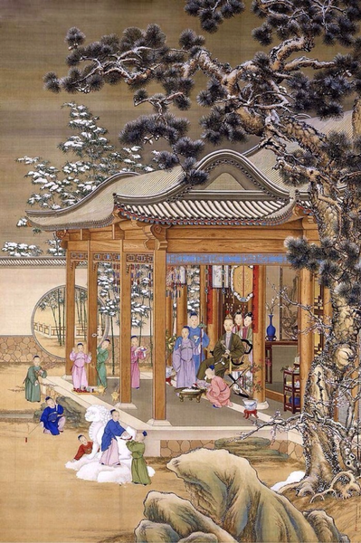 清 郎世宁、沈源、周鲲、丁观鹏 《弘历雪景行乐图》&nbsp;