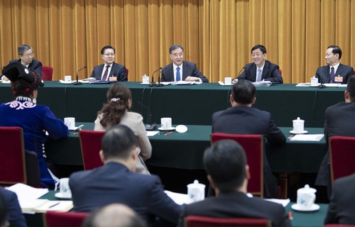 3月5日，中共中央政治局常委、全国政协主席汪洋参加十三届全国人大二次会议四川代表团的审议。新华社记者 李涛 摄