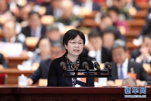 高小玫委员代表民革中央作大会发言。 新华社记者 丁海涛 摄