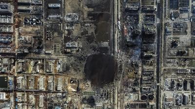 响水化工厂爆炸后，鸟瞰爆炸现场。新京报记者 彭子洋 摄