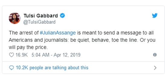 阿桑奇被捕后美议员欢呼:现在他是我们的财产了