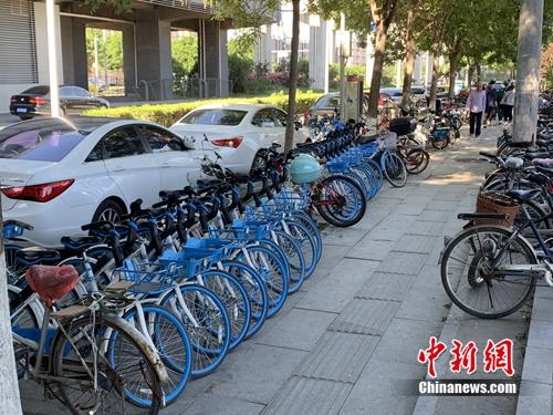 北京某郊区地铁口的共享单车。<a target='_blank' href='http://www.chinanews.com/' >中新网</a> 吴涛 摄