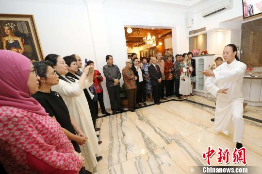 图为当晚在中国驻东盟大使官邸举办的“中国民俗文化之夜”，各国外交官和嘉宾观看太极拳表演?！×钟来?摄