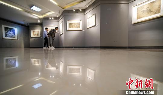 图为拉萨市民观看展览?！『闻罾?摄