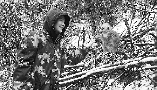     本报记者毛丽萍在神农架国家公园大龙潭金丝猴野外研究基地采访。