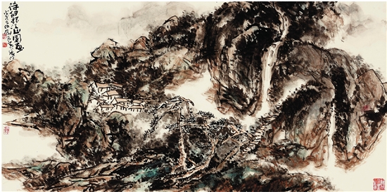 谢水墨 待细把江山图画 68×138cm