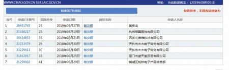 记者查询发现“敬汉卿”这个名字已被7家公司申请注册为商标。