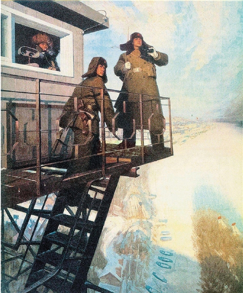 沈嘉蔚 为我们伟大祖国站岗 布面油彩 1974年 189×159cm 龙美术馆藏