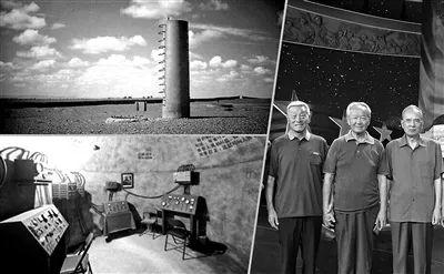 △当年的地下控制室入口(左上)和内部场景(左下)；右图(左起)分别为刘启泉、佟连捷和徐虹。(解放军报)