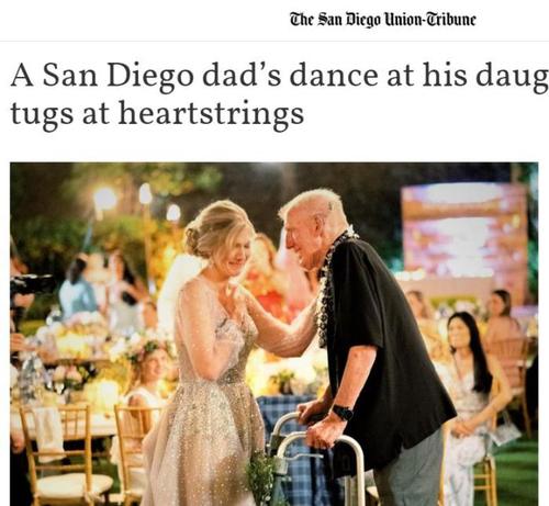 图为沃尔顿和她病重的父亲在婚礼上跳舞。图片来源：外媒网站截图