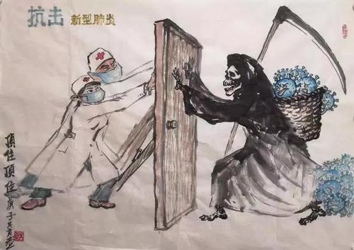 △黄其贡创作的《顶住顶住》