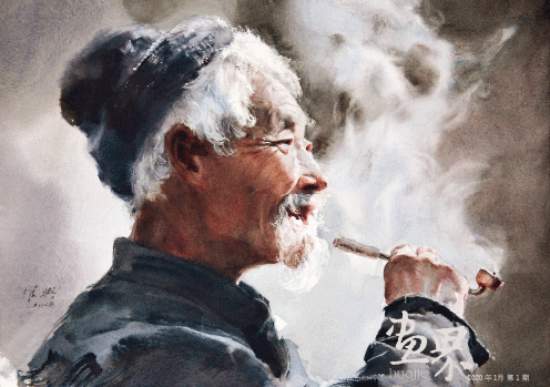 吸烟老汉(水彩)50x36cm-2008年-关维兴 吸烟老汉(水彩)50x36cm-2008年-关维兴