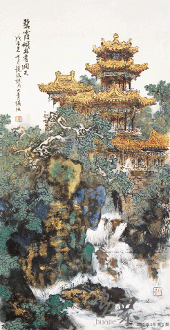 碧霞祠外有洞天67x136cm-1988年-何镜涵