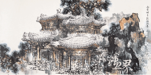 双亭倚翠70x138cm-1986年-何镜涵